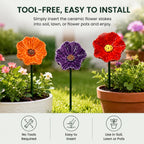 Handmade Ceramic Mini Pollinator Water Station – Colorful Flower Stake, Bee & Butterfly Feeder, Miniature Hummingbird Bath, Outdoor Garden Art Gift for Nature Lovers (6-Pack)