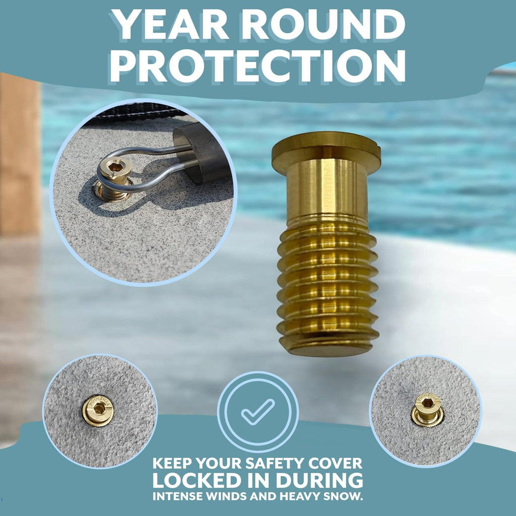 Poolzilla 25 Pack Pool Safety Cover Threaded Brass Insert Screw Bolt for Anchor