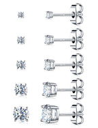 Kosuwo Moissanite Stud Earrings Set, 925 Sterling Silver, 18K White Gold Plated, Hypoallergenic, 5 Pairs, for Women and Men (18K White Gold)