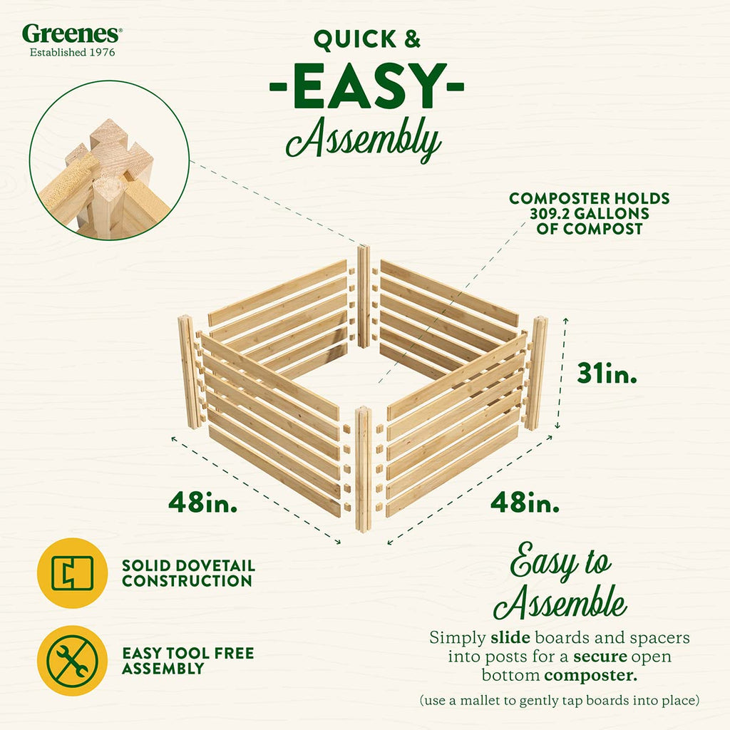 Greenes Fence Premium Cedar Wood Composter, 36" L x 36" W x 31" H (3/4" Thick) / 173.92 gallons - Made in USA with North American Cedar