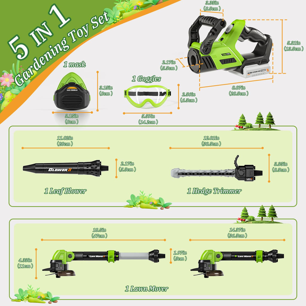 Kids Toy Tool Set, 3-IN-1 Power Garden Lawn Tools with Sounds & Lights, Volume, Toy Weed Wacker, Leaf Blower&Hedge Trimmer, Outdoor Play Toy Tools, Christmas Birthday Gifts for Boy Toys 3 4 5 6 7 8+