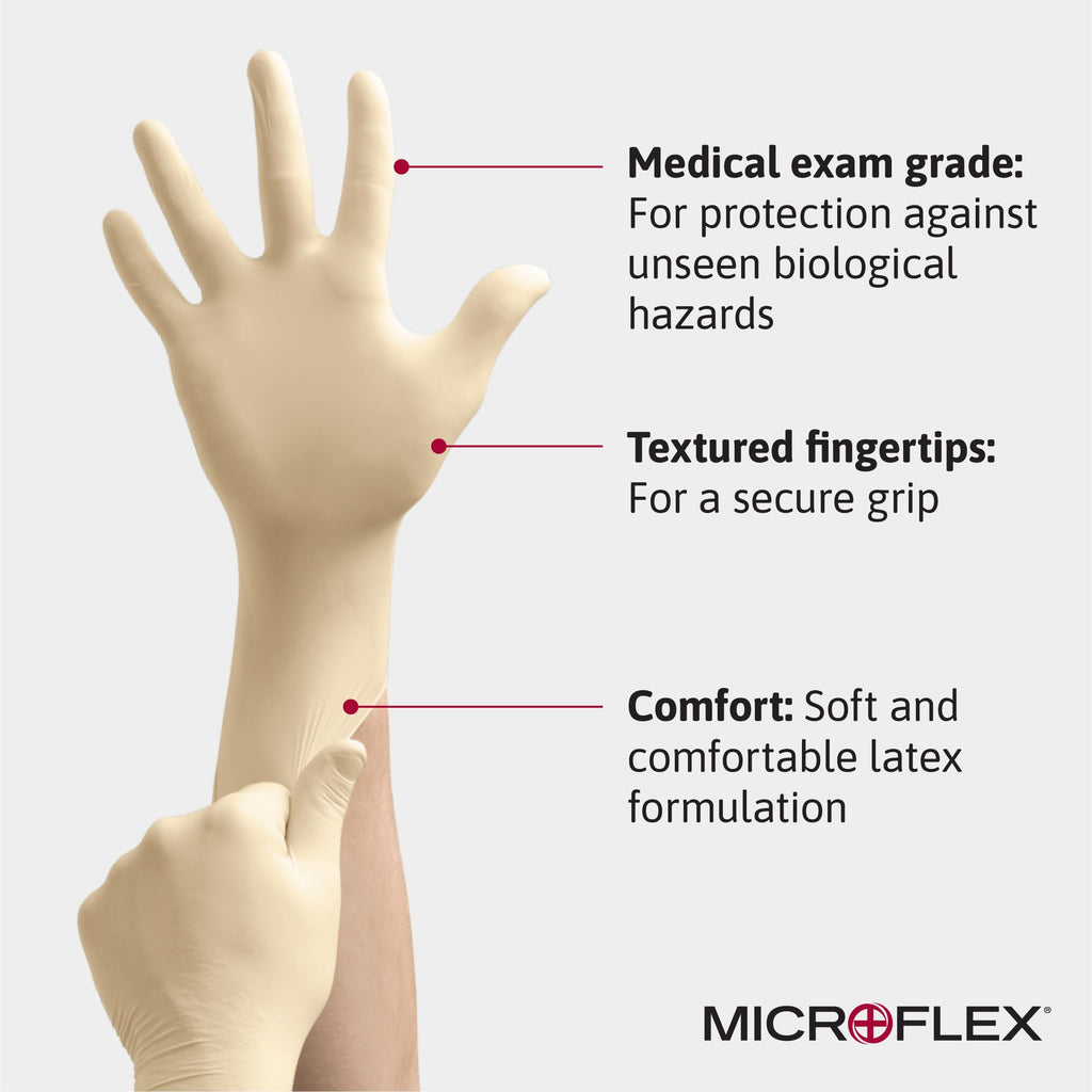 Ansell Microflex 10-754 Daily Defense Disposable Latex Gloves for Cleaning, Food Prep, First Aid - Large, Natural (Case of 1000)