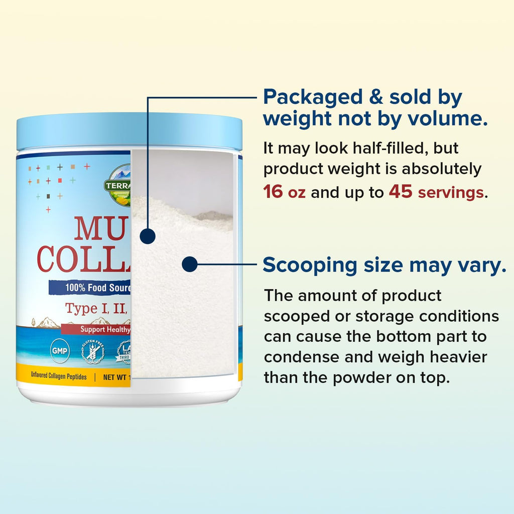 Terranics Multi Collagen Peptides Powder, Type I II III V X Hydrolyzed Collagen for Women+Men, Collagen Supplements, Fast Dissolve, Unflavored Colageno, No Sugar, Keto, 16oz