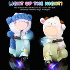 Simgoing 2 Pcs Mini Electric Doll Scooter Vehicles Toy Funny Doll Accessory with Music & Lights Could Rotate 360° Cute Plastic Scooter Toy Ornaments Battery Not Included (Blue & Green)
