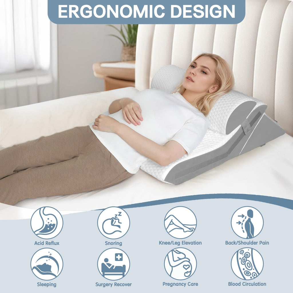 Vomiliku Wedge Pillow Headboard, Memory Foam Adjustable Bed Wedge Pillow Headboard for Acid Reflux, Snoring, Post Surgery Recovery and Back Pain Relief, Wedge Pillow for Sleep Apnea, Gray