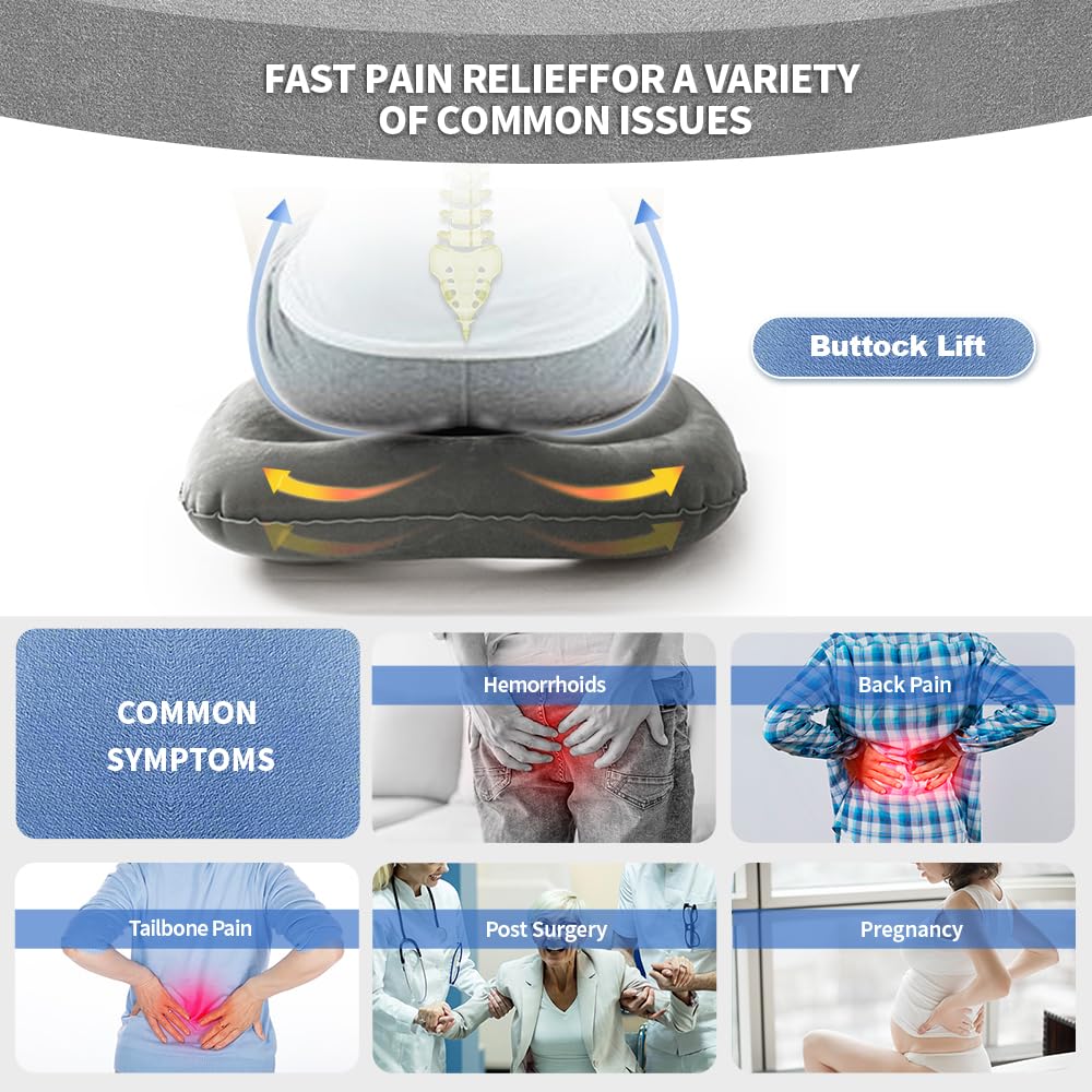 Nevife Inflatable donut cushion for Tailbone Pain Relief-Orthopedic Hemorrhoid & Sciatica Seat Cushion-Coccyx Cushion for Postpartum Pregnancy,Office Chair,Car,Wheelchair&Post-Surgical Recovery (Gray)