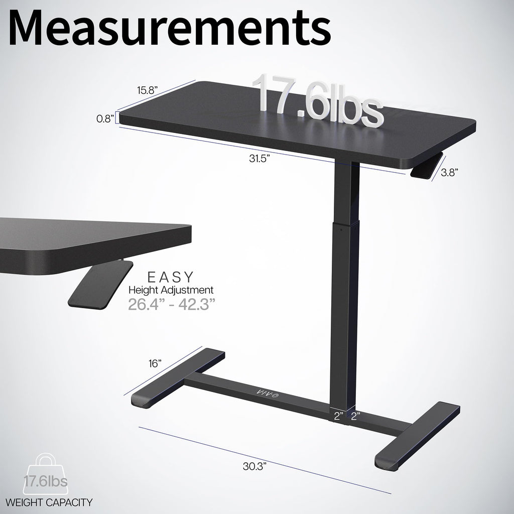 VIVO Mobile 32 x 16 inch Over Couch Laptop Table, Height Adjustable Bedside Desk for Recliner, Black, CART-V02L