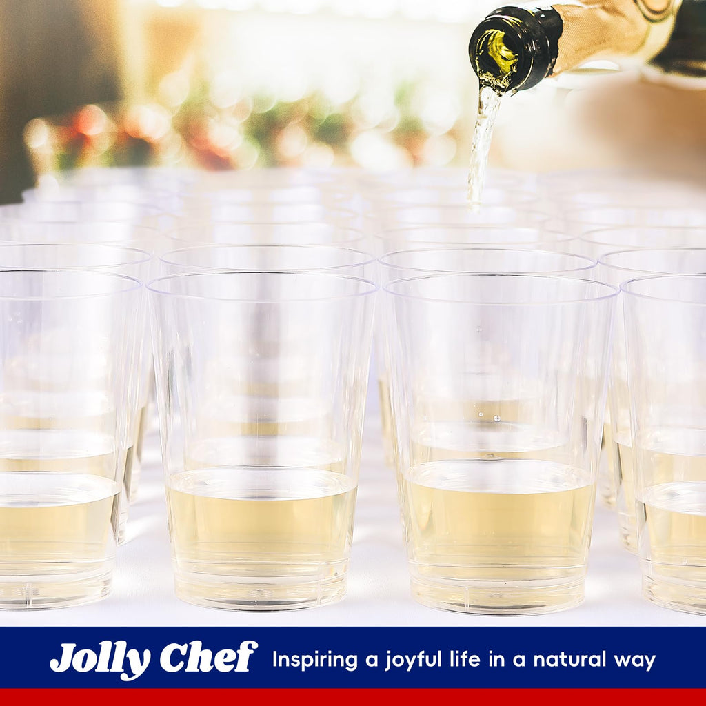 JOLLY CHEF 12 oz Clear Plastic Cups, 100 Pack Heavy-duty Party Glasses, Disposable Plastic Cups for Halloween,Thanksgiving Day, Christmas Party