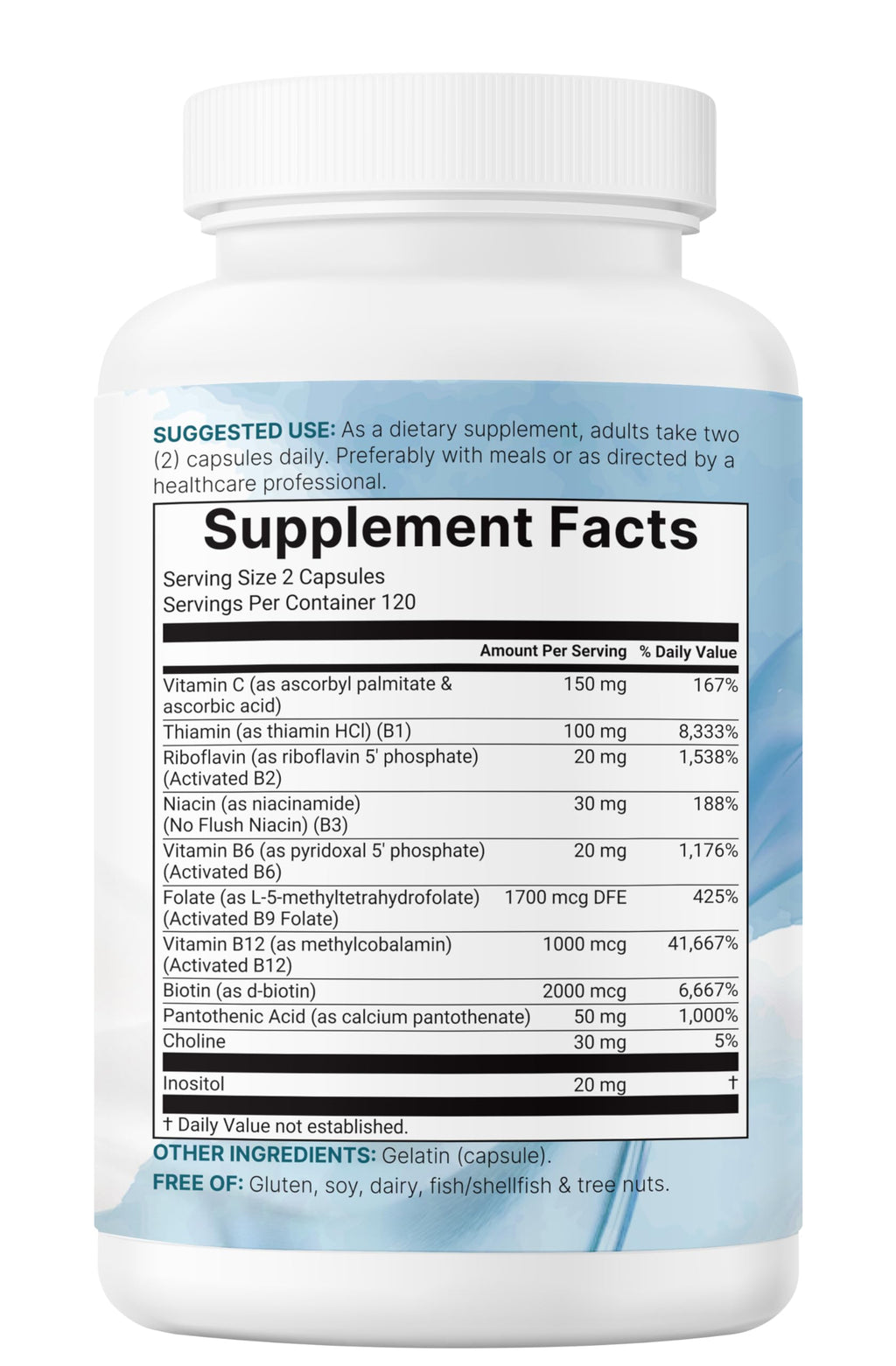 Micro Ingredients Pure Methylated B Complex, 240 Capsules | 11-in-1 Formula with Methylfolate, B12, Thiamin, Inositol, Choline, & Fat Soluble Vitamin C | Clean Ingredients Without Fillers | Non-GMO