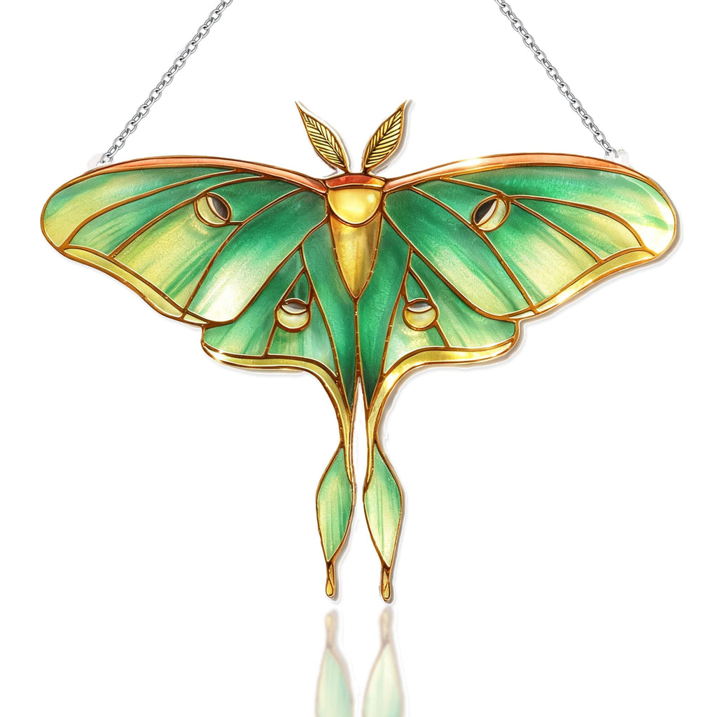 Stained Glass Window Hanging, Luna Moth Suncatcher for Window Decor, Gift for Women Mom Grandma and Art Lover, Ideal Gifts, Elegant Home Decor 5.8x7.3 Inch, Garden, Patio