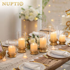 NUPTIO Hurricane Glass Candle Holders for Pillar - Matte Gold - Set of 2