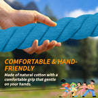 HOKINETY Tug of War Rope for Kids & Adults - 65ft Soft Cotton Outdoor Pulling Rope with Flag for Team Building Activities Field Day Family Reunions Birthday Parties Camping Games - Blue