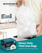 SONGMICS Trash Bags, Drawstring Kitchen Garbage Bags, Pre-Separated, Quick-Dispense Box, for 8-Gallon (30 L) Trash Cans, Liner Code H, 4 Rolls, 160 Count, White UKRB031A04