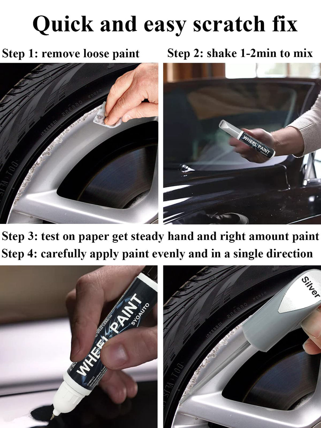 SYOAUTO Gloss Black Rim Touch Up Paint, Car Wheel Scratch Repair Touch Up Paint Pen, Universal Color Rim Wheel Paint (Gloss Black)