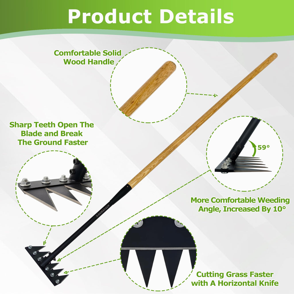 Gardenia Weeding Rake 2.0,60"Forged Iron Weeding Rake, Uproots Tough Weeds