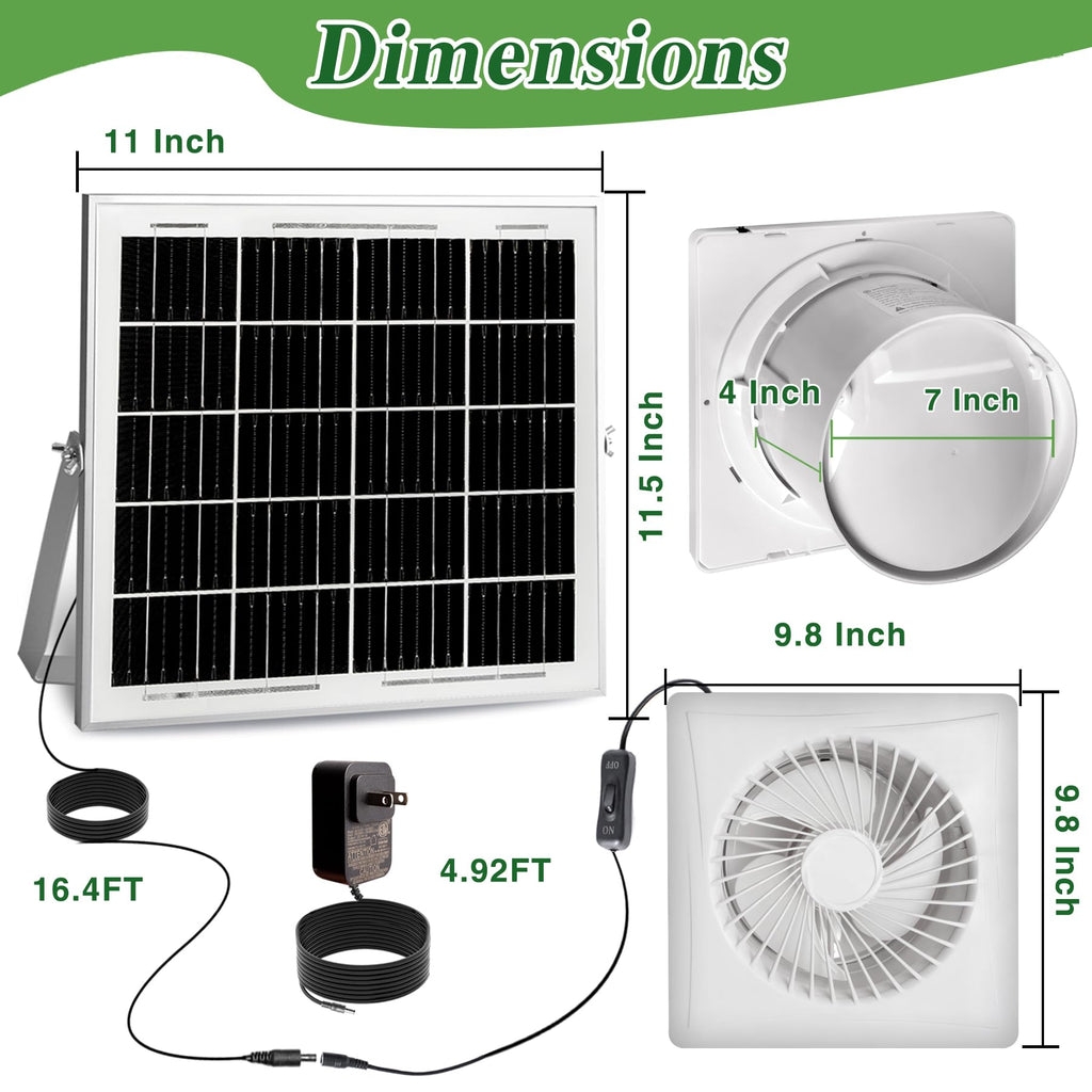 Solar Exhaust Fan, 25W Solar Panel + 8" Ventilation Vent Fan, with Power Adapter, Anti-backflow Valve, High Speed Solar Powered Exhaust Fan for Shed, Chicken Coop, Greenhouse, Dog House (White)