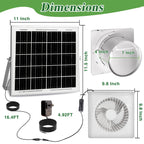 Solar Exhaust Fan, 25W Solar Panel + 8" Ventilation Vent Fan, with Power Adapter, Anti-backflow Valve, High Speed Solar Powered Exhaust Fan for Shed, Chicken Coop, Greenhouse, Dog House (White)