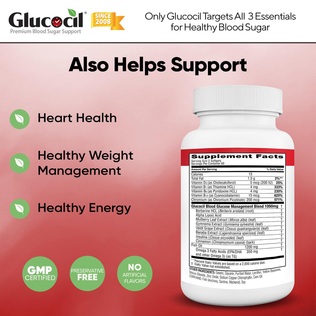Glucocil – Softgels - Premium Blood Sugar Support - New Clinical Study Published March 2026-3 Million Bottles Sold - Supports the 3 Essentials for Healthy Blood Sugar - Since 2008, 3-Pack
