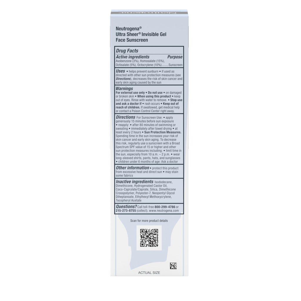 Neutrogena Ultra Sheer Invisible Gel Face Sunscreen SPF 40, Facial Sunscreen & Moisturizer, Vitamin E, Matte Finish, Makeup Primer, Travel Size, 80 Minutes Water-Resistant, 1.7 oz