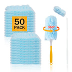50PCS 360° Duster Refill for Swiffer Duster, Heavy Duty Refills Disposable Microfiber Duster Feather Duster Kit with1 Short Handle and 1 Extenda Handle