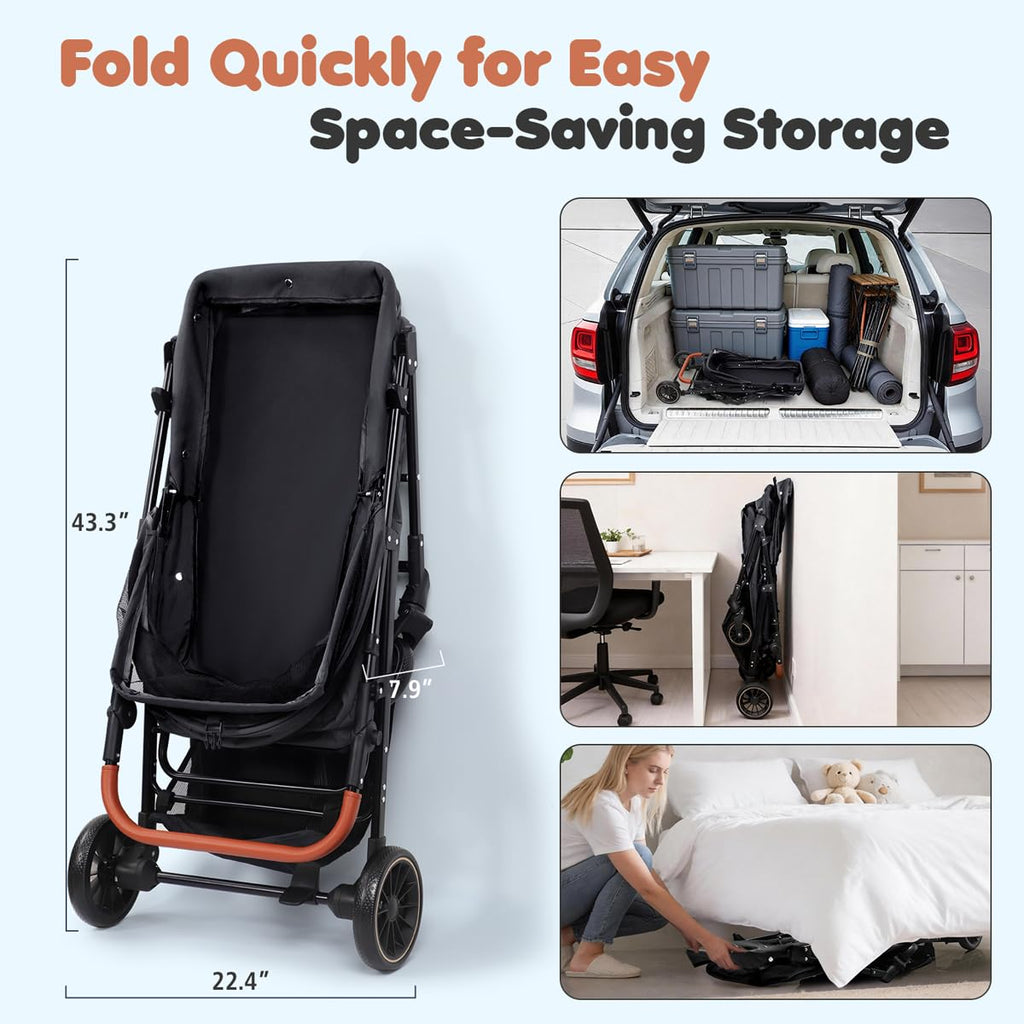 Dog Stroller for Large & Medium Dogs (20–132 lbs), Pet Stroller for 2 Small Dogs, Cat Strollers for 2 Cats, Extra Large Heavy Duty, Foldable & Fully Ventilated Design, Black