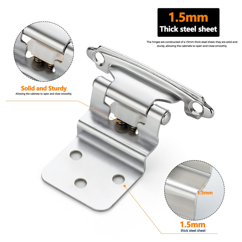 Ravinte 30 Packs (15 Pairs) 3/8 inch Inset Polished Chrome Cabinet Hinges Kitchen Cabinet Hinges Self Closing Hinges for Kitchen/Bathroom/Furniture Cabinets & Doors,Decorative Cabinet Hardware
