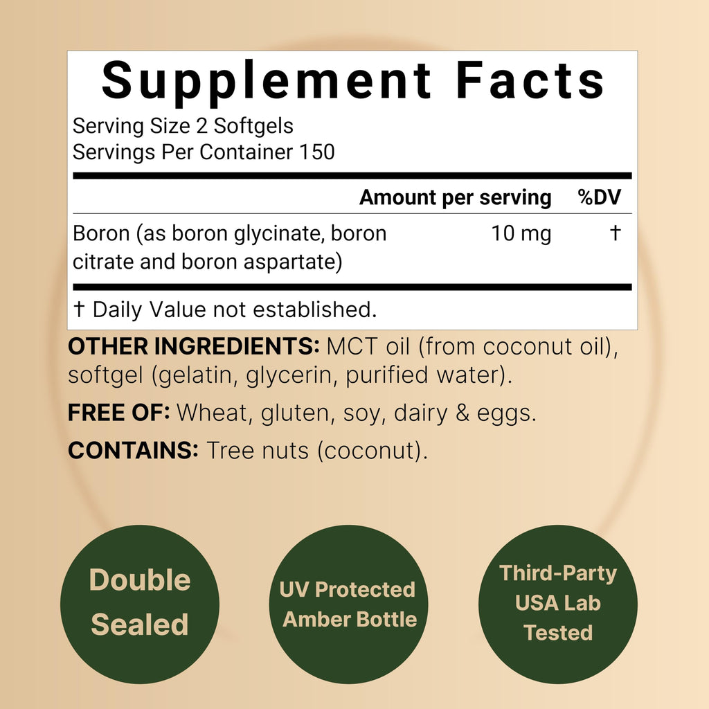 Boron 10mg, 300 Softgels with MCT Oil | High Absorption | Triple Action Boron Supplement for Men & Women | Glycinate, Citrate, & Aspartate Complex | Trace Minerals for Hormone, Bone, & Joint Support