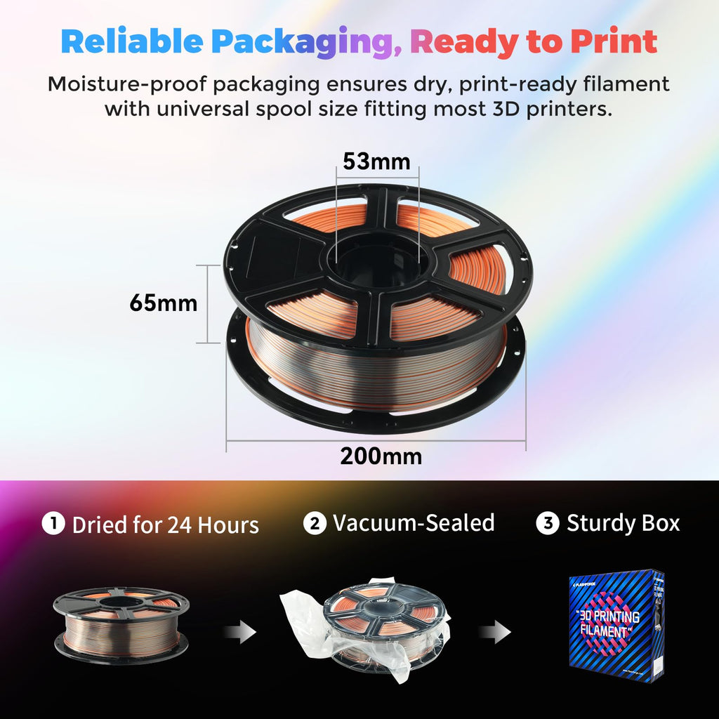 FLASHFORGE Silk Tri-Color Filament, Gold, Silver and Copper 3 in 1 Coextrusion Silk PLA Filament 1.75mm, 3D Printer Filament Color Change 1kg(2.2lbs) Spool, Dimensional Accuracy +/- 0.02mm