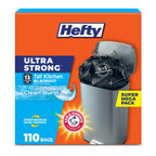 Hefty Ultra Strong 13 Gal Kitchen Trash Bags, Black, Clean Burst, 110ct