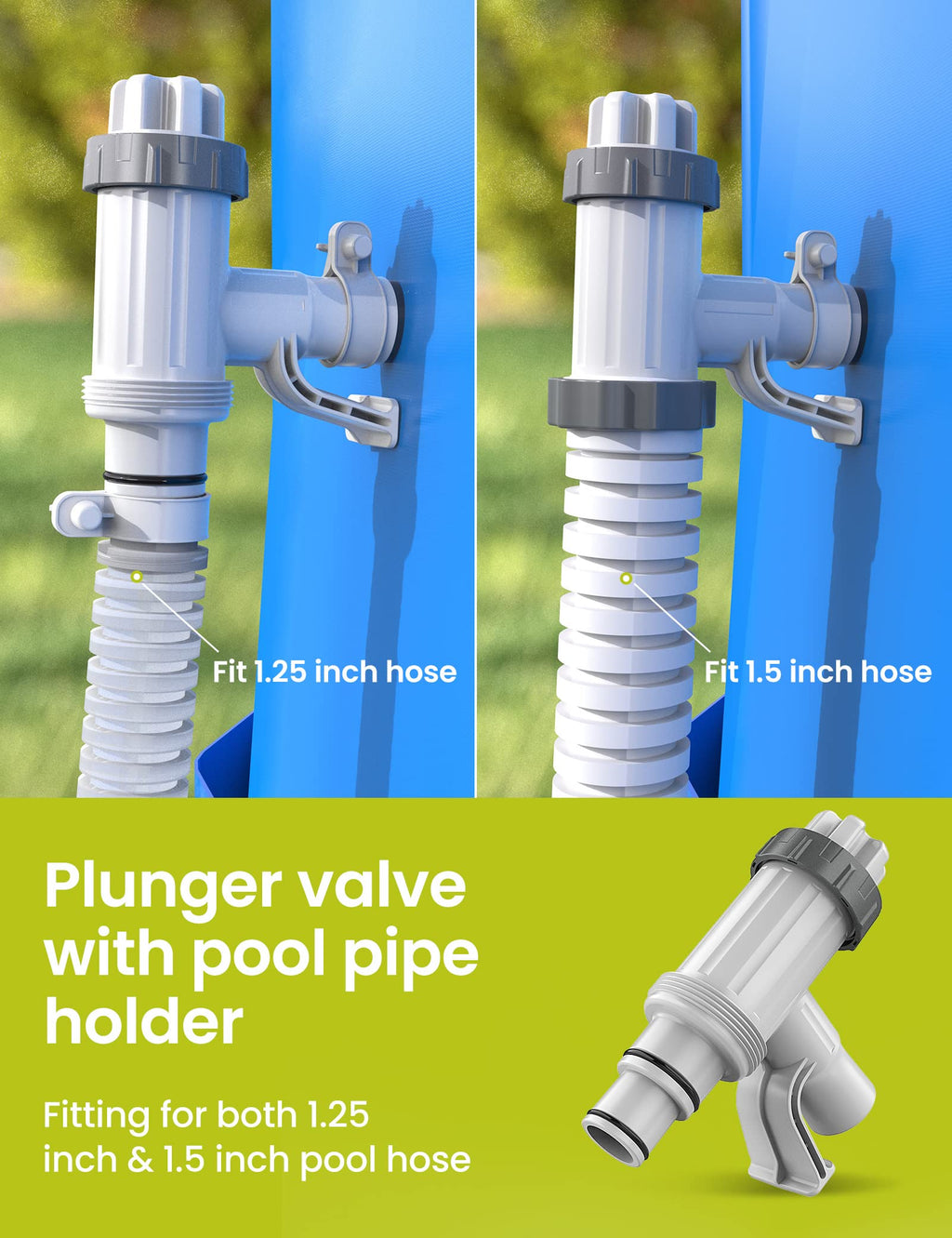 SUMMERBUDDY Pool Hose Adapter for Above Ground Swimming Pool, Pool Replacement Parts with Plunger Valve and Pool Pipe Holder Compatible with Intex/Bestway/Stock Tank Pool, Pool Pump Parts