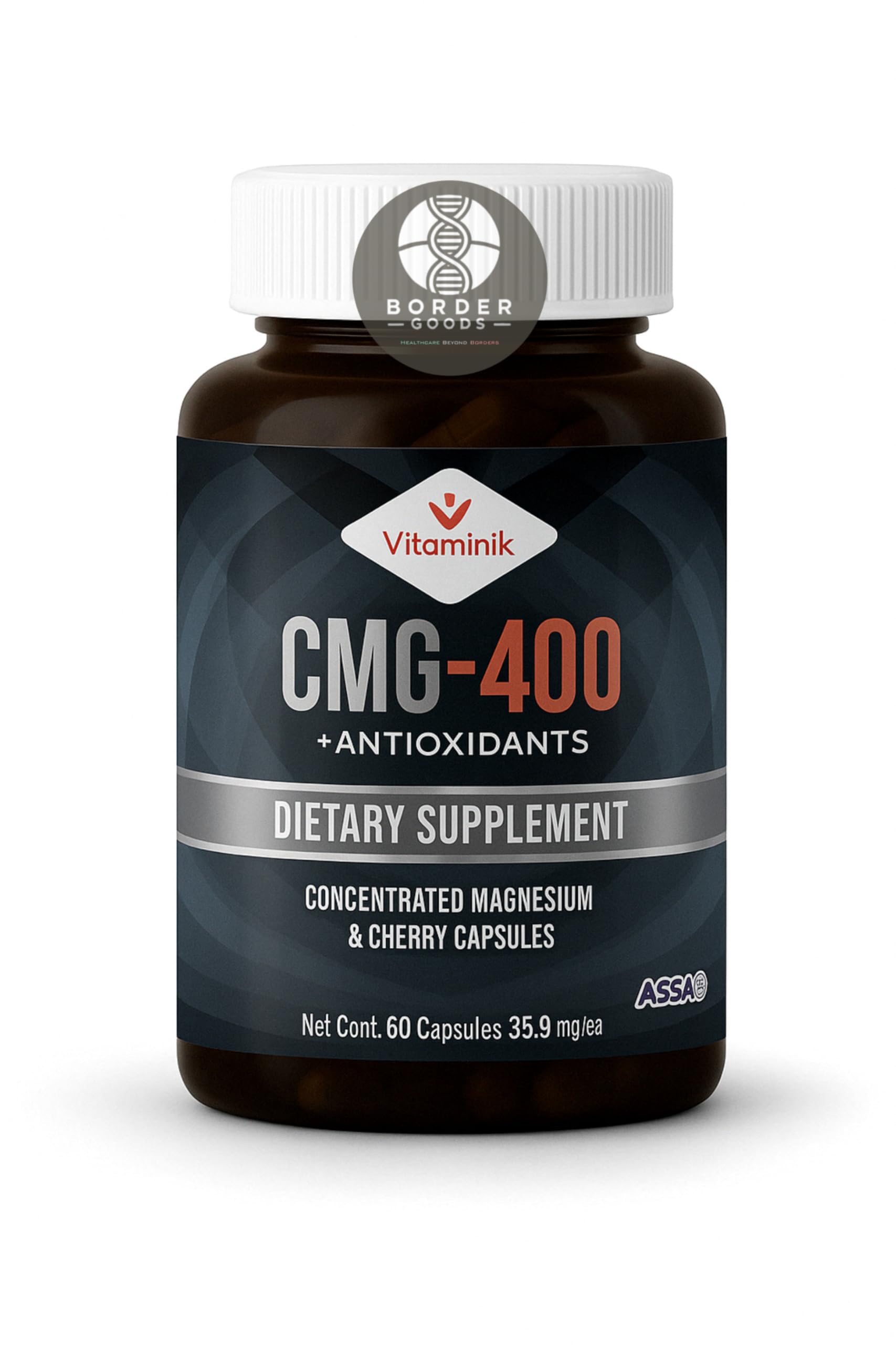 Vitaminik CMG-400 + Antioxidants | Magnesium Citrate with Cherry Powder | 60 Capsules | 1 Month Supply | Daily Dietary Supplement | Similares