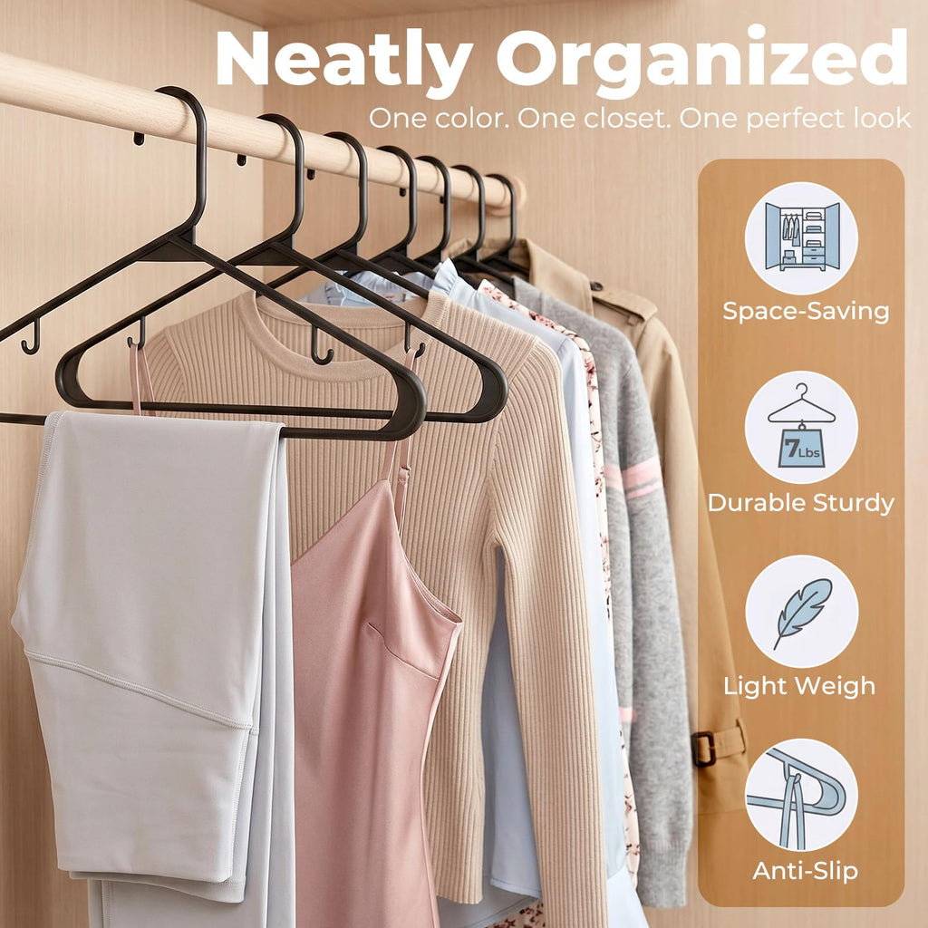 HOUSE DAY Black Plastic Hangers 60 Pack, Slim Space-Saving Clothes Hangers