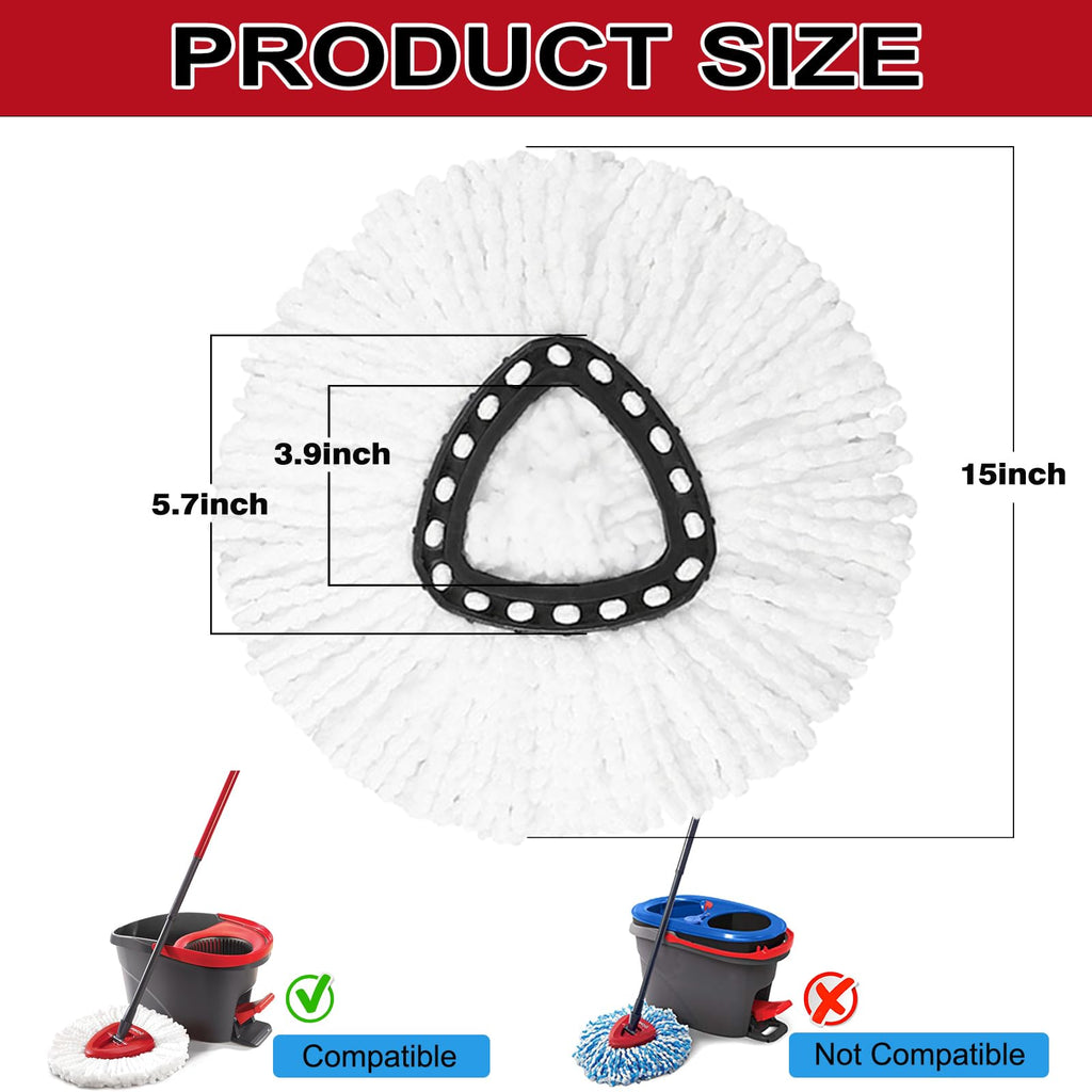 12 Pack Spin Mop Replacement Heads, 100% Microfiber Spin Mop Refill for Easy Wring Compatible with Triangle Spin Mop, 360 Degree Spinning Mop Replace Head for Floor Cleaning
