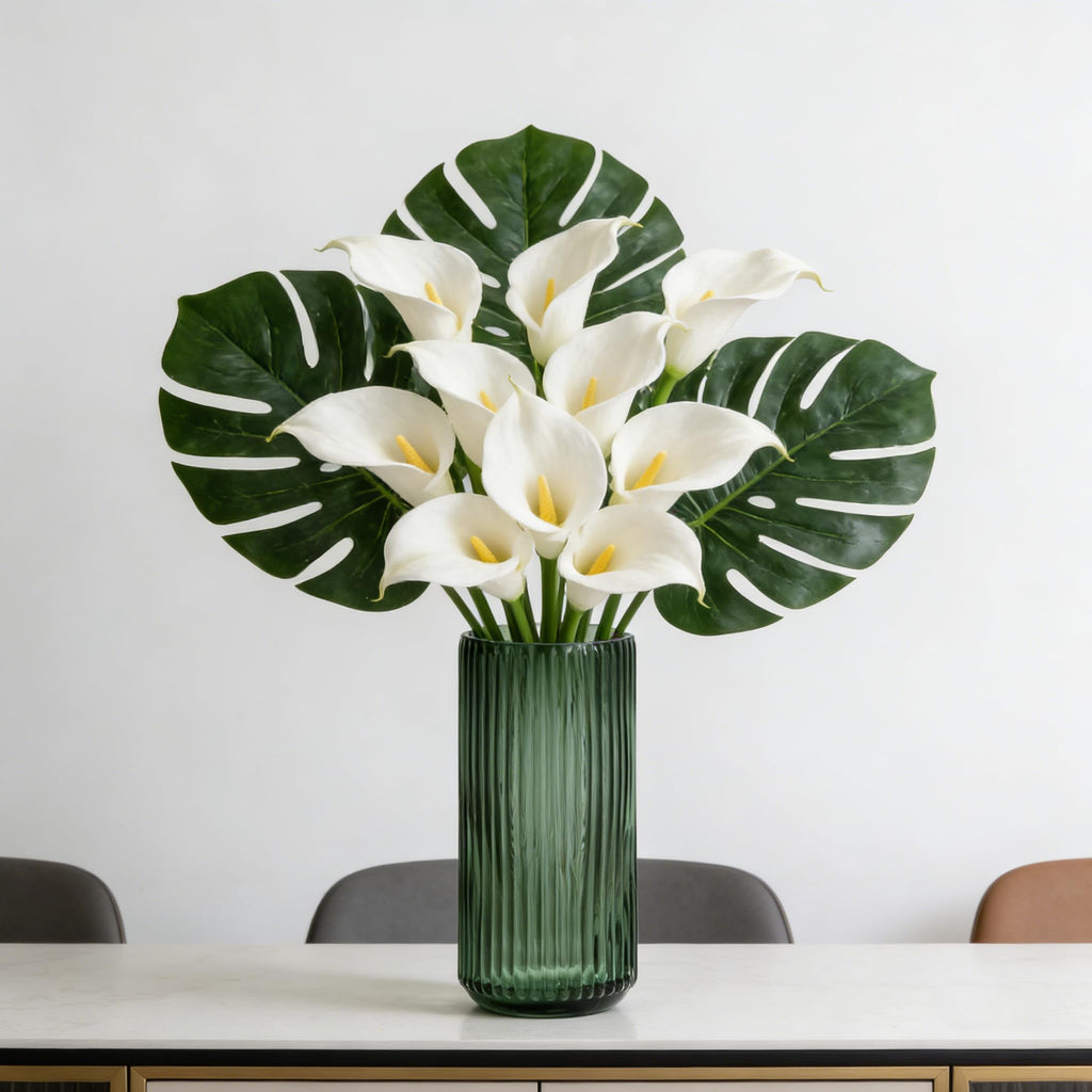 TIMEFOTO Flower Vase 7.5 inch Green Thickened Glass Vase for Bookshelf,Dinner Table,Indoor Office Desktop,Meeting Room,Bathroom,Countertop,Home Christmas Day Decoration