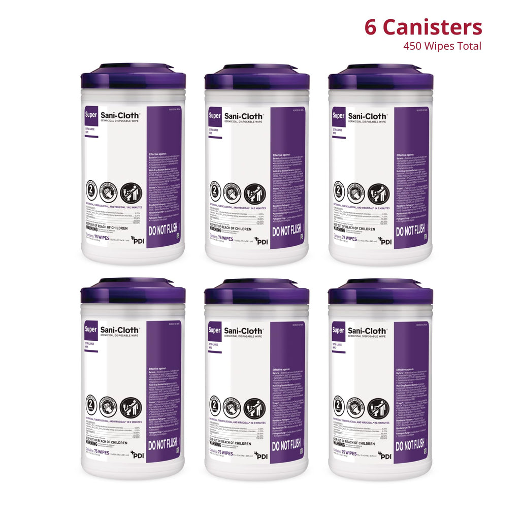 Super Sani-Cloth X-Large Disinfectant Wipes, 6-Pack (450 Count), 75 XL 7.5" x 15" Wipes, Hospital-Grade Surface Cleaning and Disinfecting
