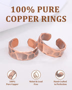 Fashtour 100% Pure Copper Rings, Two Pack Handmade Adjustable Rings