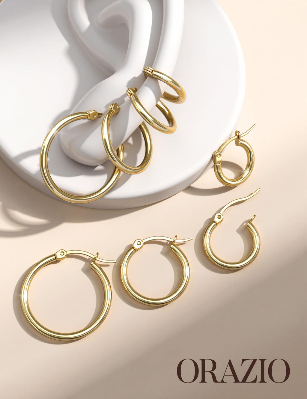 ORAZIO Stainless Steel Hoop Earrings Set Huggie Earring Stacks Women