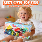 Monster Truck Toys Dinosaur Cars, Press and Go Light Up Cars for Toddlers