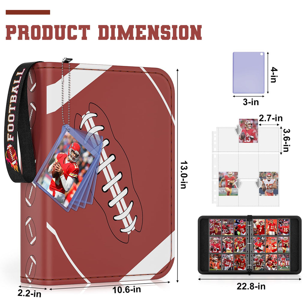 Mlikero 720 Pockets Football Card Binder, Sports Card Binder with Card Display Design, Premium Card Ablums with Sports Pattern Wristband Fit for Football Cards 2025