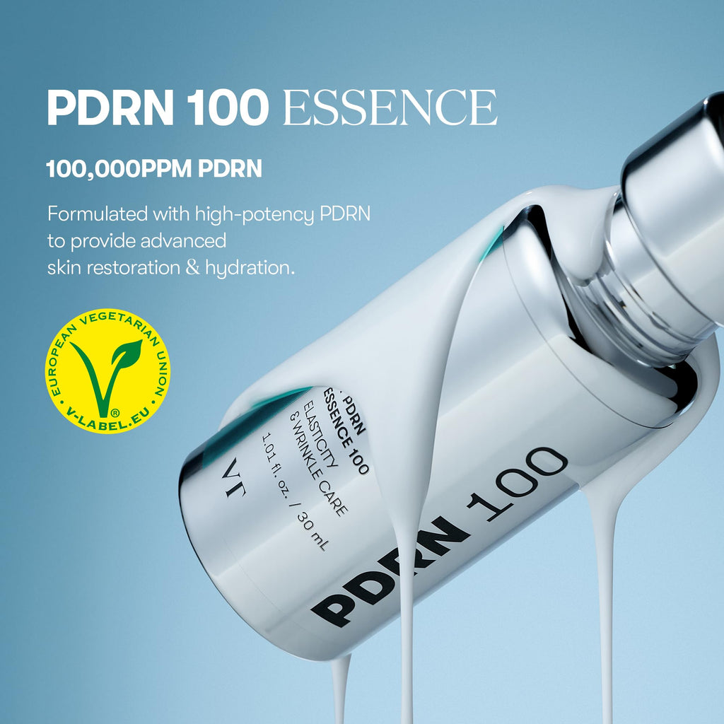 VT COSMETICS PDRN 100 Essence, Intensive Glow Serum, 100,000ppm Vegan PDRN, Skin Restoration & Plumping, Hydrating & Moisturizing, Firming, Fine Lines, Korean Skincare 1.01 fl. Oz.