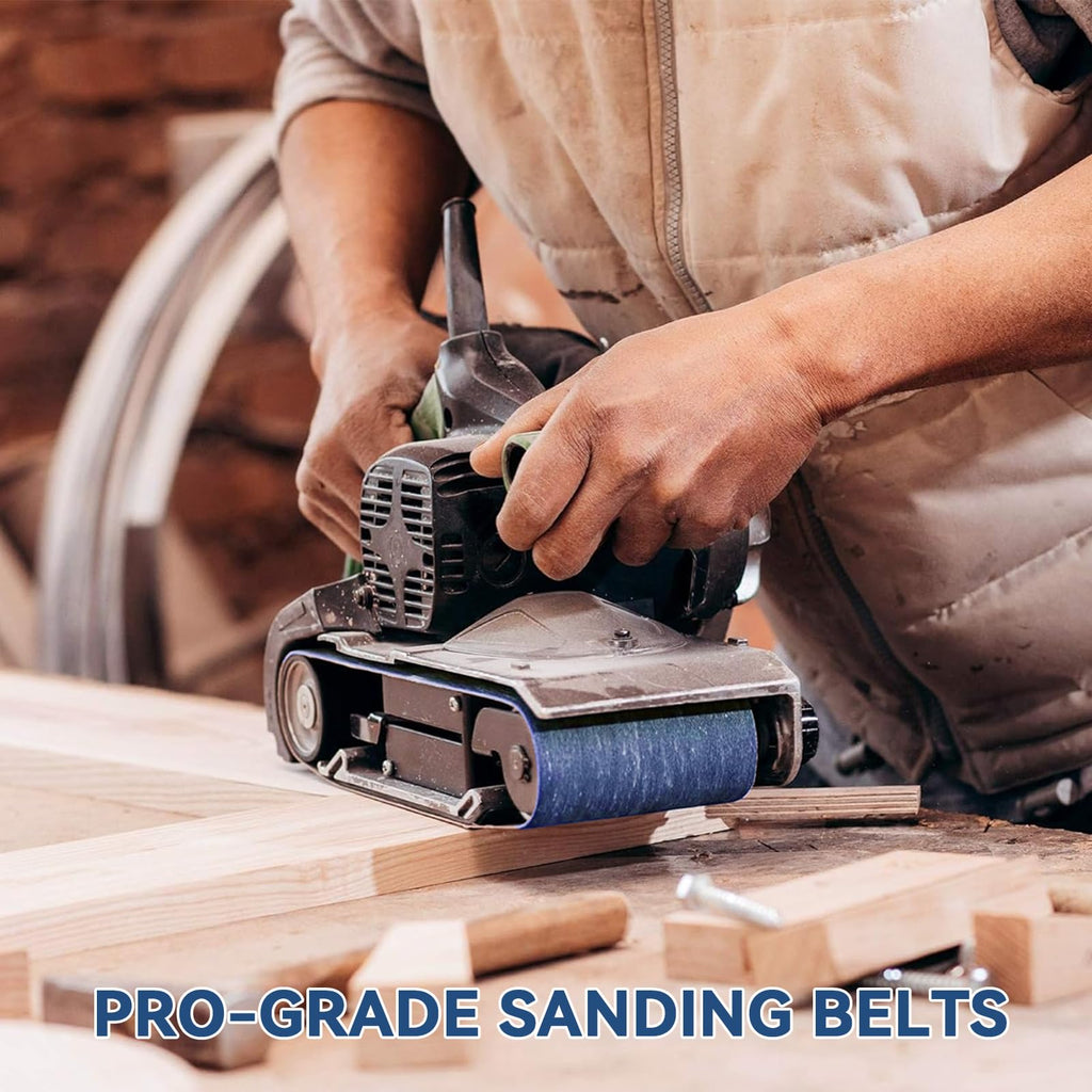 Aolabela 4x24 Inch Sanding Belts 18 Pcs 6 Grits Sizes (3 Each of 60/80/120/150/240/400 Grits) Heavy Duty Belt Sander Zirconia Belt Sander Paper for Wood, Metal, Stainless Steel, Cars, and Furniture