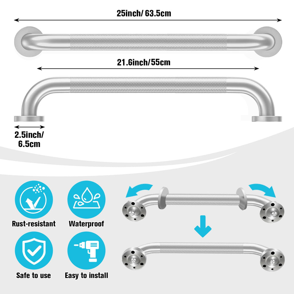 IJDD 24 Inch Shower Grab Bar, Anti Slip Grab Bar for Bathtubs Showers Toilet, Safety Stainless Steel Shower Handles Hand Rail for Senior, Elderly, Handicap, Pregnant, Children