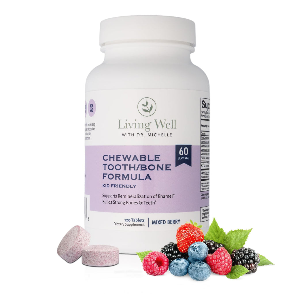 Living Well Kids Calcium & Tooth Support – Chewable Bone Health Vitamins with D3 + K2, Magnesium & Zinc – Strong Teeth & Enamel Defense – Berry Flavor – Fluoride-Free, Non-GMO