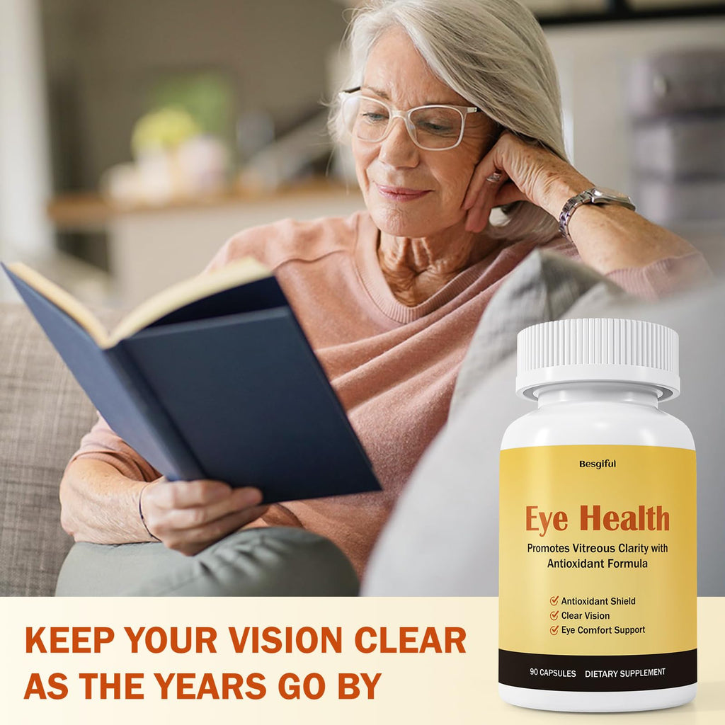 Besgiful Eye Supplement for Vitreous Health, Promotes Clear Vision, Improves Eye Strain & Dryness, Reduces Squiggly Lines, Eye Degeneration, Clear Eye Support, 90 Vegan Capsules