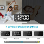 Slim LED Digital Alarm Clock, Mirror Surface for Makeup, with Diming, Large Display, Easy Setting, USB Charger Ports, Modern Bedroom, Desk, Office Living Room Decor, Christmas Birthday for Women Girl