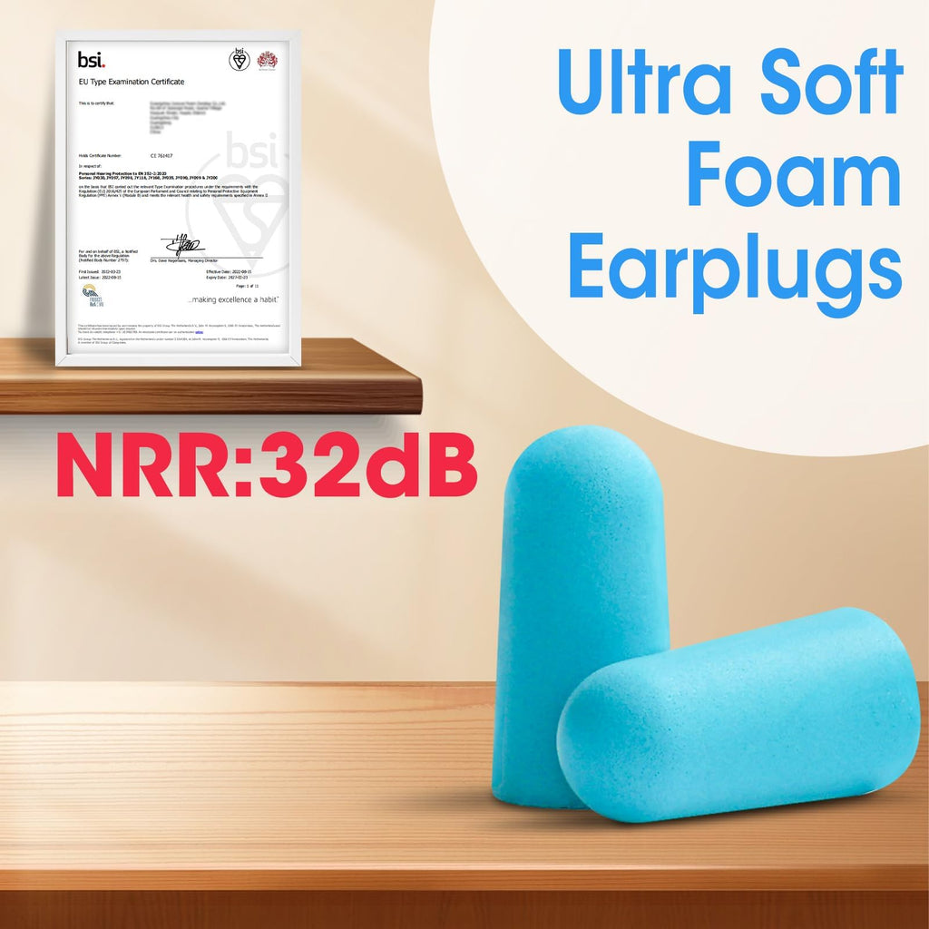 AZEN 600 Pairs Ear Plugs, NRR 32dB Soft Foam Ear Plugs for Sleeping Noise Cancelling, Earplugs for Concerts Shooting Swimming Noise Reduction,Individually Wrapped (Lake Blue)