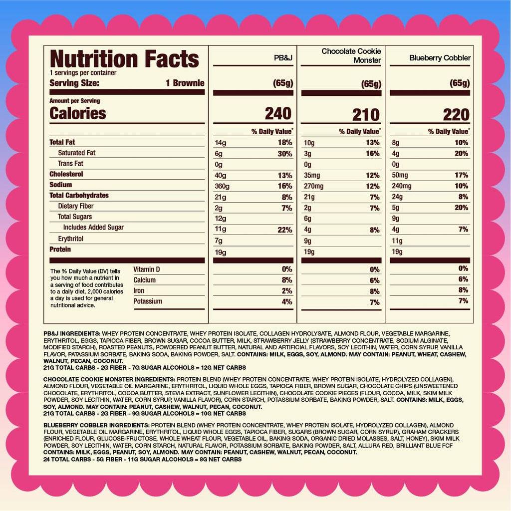 Prime Bites High Protein Brownie (12 Per Box, Variety Pack) - 19g of Protein, 5g of Collagen, Gluten Free, Low Sugar Treat, Delicious Protein Snack
