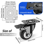 2 Inch Caster Wheels Set of 4, Heavy Duty Casters with Brake, No Noise Locking Swivel Casters with Polyurethane (PU) Wheels, Caster Wheel for Cart, Furniture and Workbench (Two Hardware Include)