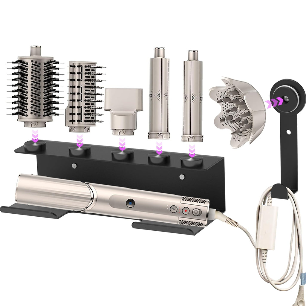 Hair Dryer Holder for Shark Flex Style, Wall Mount Holder Compatible with Shark FlexStyle, Curling Wand Organizer, Rack with Cord Hanger for Accessories Curlers Brushes Diffuser and Attachments