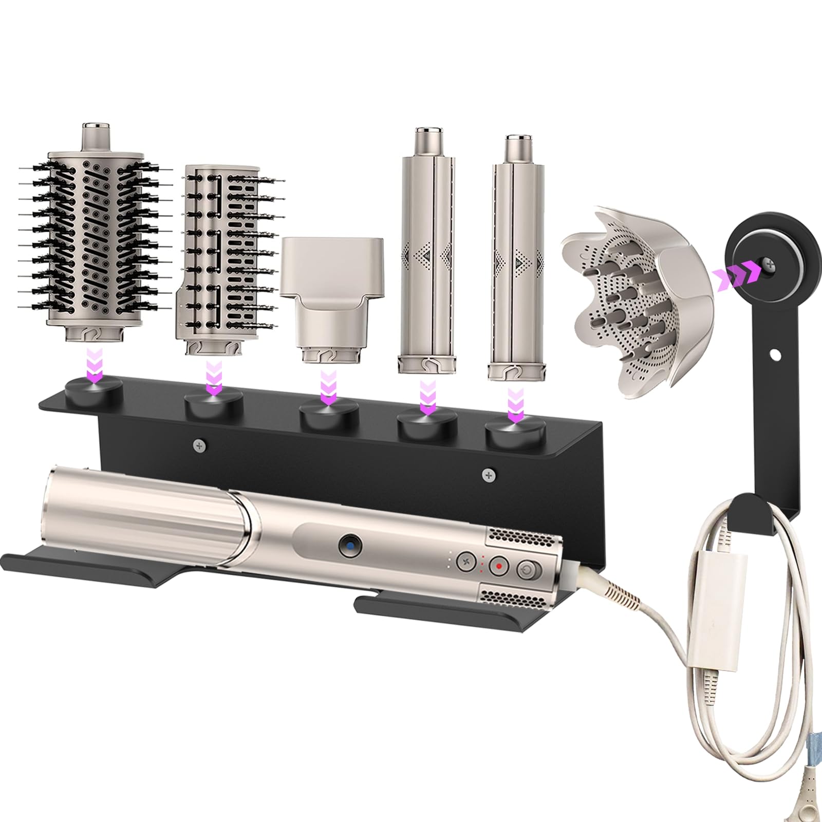 Hair Dryer Holder for Shark Flex Style, Wall Mount Holder Compatible with Shark FlexStyle, Curling Wand Organizer, Rack with Cord Hanger for Accessories Curlers Brushes Diffuser and Attachments